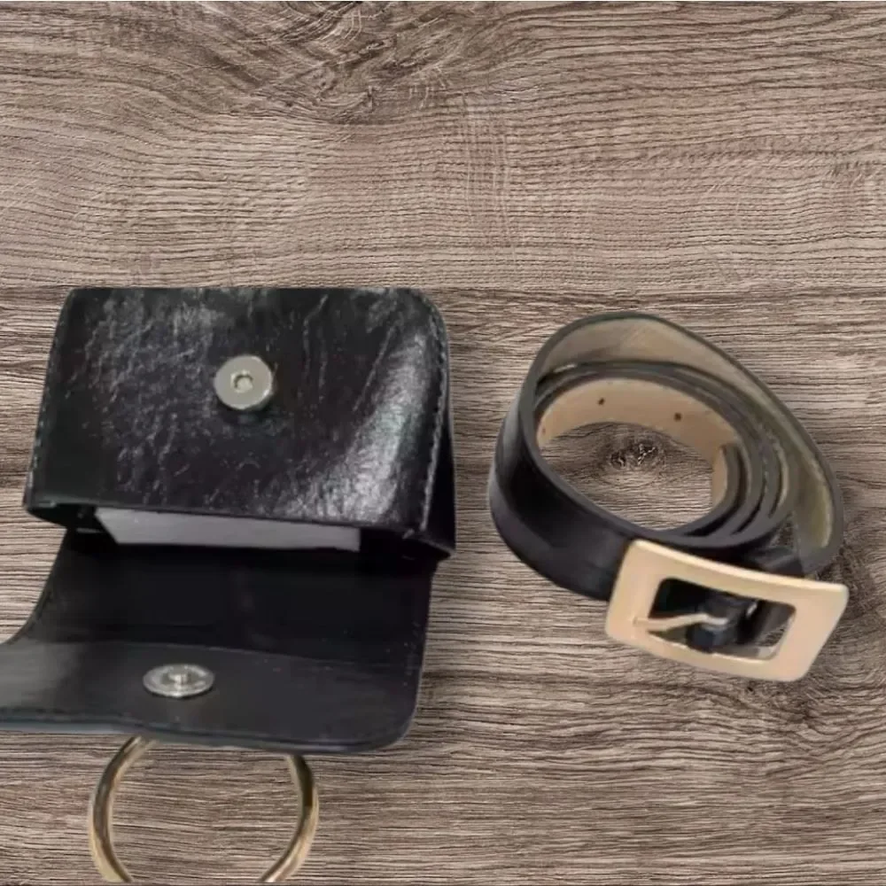 ZARA Vegan Leather Black Bag Belt with Gold Buckle | NWOT